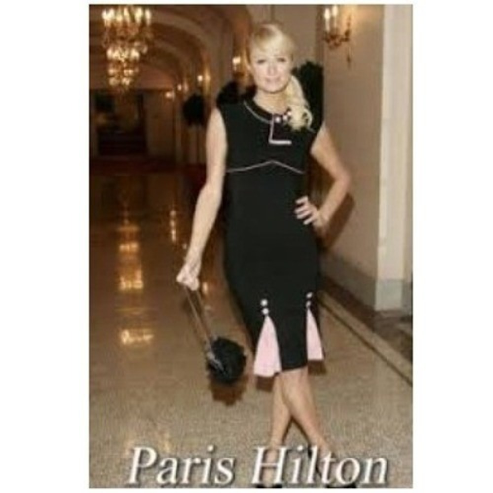 Stop Staring! Black Wiggle Dress Soft Pink Trim XL Vintage Pin-Up Midi - Picture 3 of 16